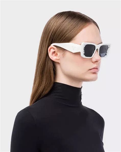 prada white sunglasses with red stripe|Prada unisex sunglasses.